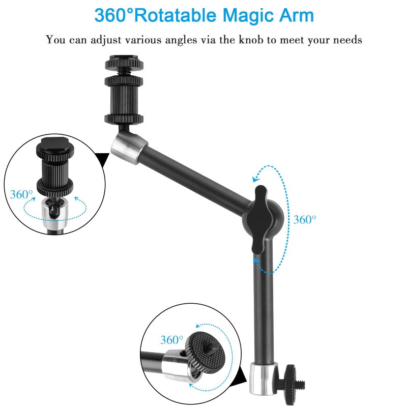 ChromLives Magic Arm Camera Clamp, Adjustable 11" Articulating Arm Camera Mount with Super Clamp W/ 1/4" and 3/8" Thread for DSLR Rig/LCD Monitor/LED Lights/Flash Light - Image 4